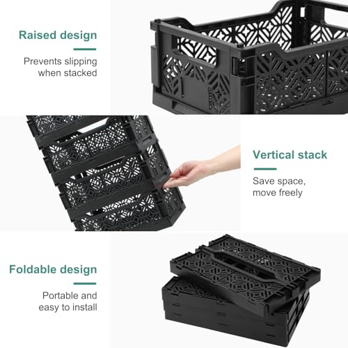 6-Pack Collapsible Plastic Storage Baskets, Stackable Bins with Label Slots