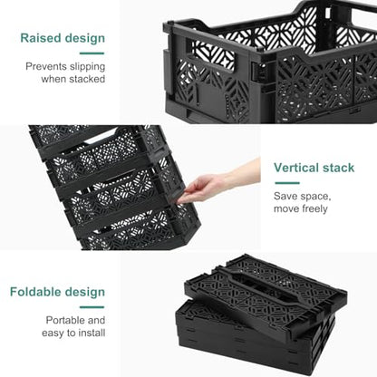 6-Pack Collapsible Plastic Storage Baskets, Stackable Bins with Label Slots