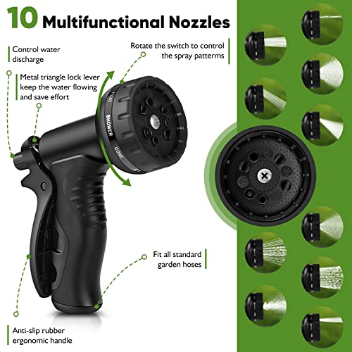 Rcfunkid Garden Hose 50FT No-Kink Metal Hose With 10 Function Nozzle Tough - size: 50FT