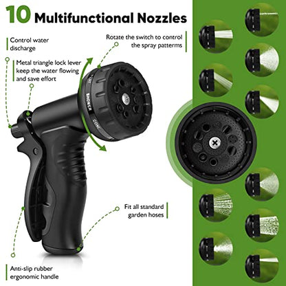 Rcfunkid Garden Hose 75FT No-Kink Metal Hose With 10 Function Nozzle Tough - size: 75FT