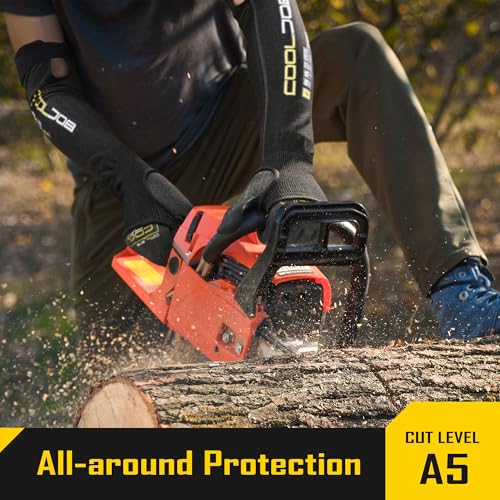COOLJOB A5 Cut Resistant Touchscreen Work Gloves and Adjustable Arm Sleeves, No Glass Fiber&Steel, Construction, Gardening - size: Large