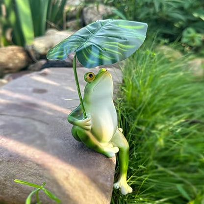 OwMell Umbrella Frog Statue for Garden, Green Frog Figurine, Outdoor Decor - style: Umbrella Frog