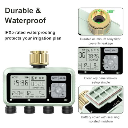 Watering Timer 4 Zone with with Brass Inlet, Sprinkler Timer 4 Outlet - style: 4 Outlets with Brass Inlet