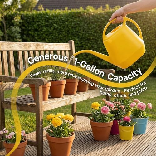 Fasmov Plastic Watering Can, Yellow, 1-Gallon
