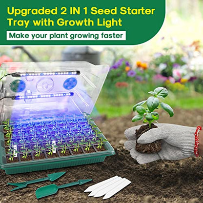 BlumWay Seed Starter Tray with Grow Light, Humidity Dome, 2 Pack 80 Cells
