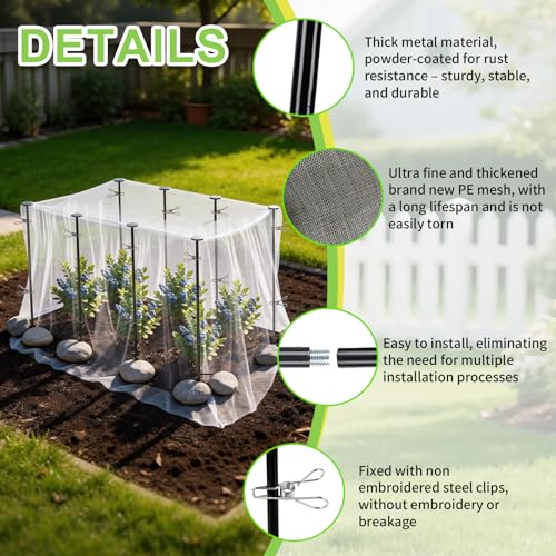 8 Pack 2.7ft Metal Garden Netting Covers Kit for Raised Beds