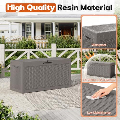 Outdoor Deck Storage Box, Waterproof,Grey,72 Gallon - color: Striped Gray, style: 72 Gallon