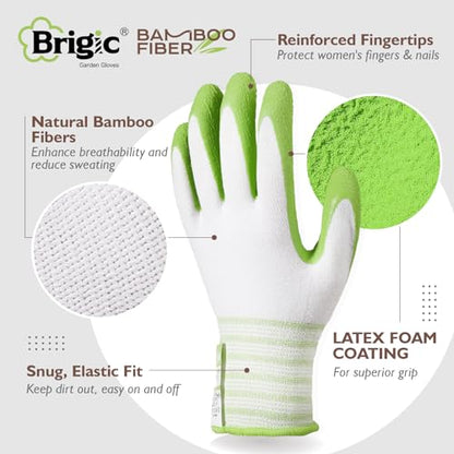 Gardening Gloves, Bamboo Fiber, Touch, Breathable, Rubber Coated, Green & Purple, S to XL - size: Medium