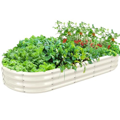TBMLC Oval White Galvanized Planter Box, Metal Raised Garden Bed 6X3X1 FT - color: White, size: 6X3X1 FT