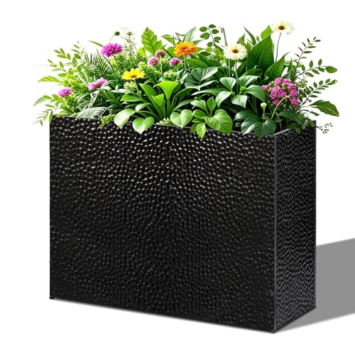 BAYN Large Rectangular Metal Garden Block Planter Box 32x12x24 Inch - color: Black