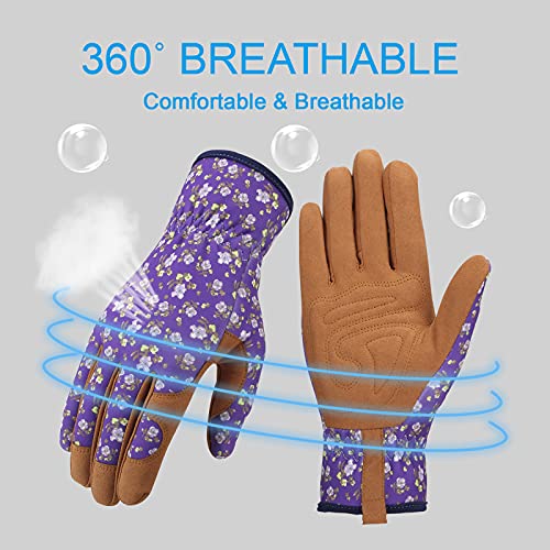 Bamllum Gardening Gloves for Women, Leather Garden Gloves - color: Purple