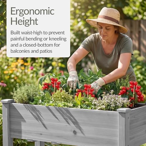 Best Choice Products 48x24x30in Raised Garden Bed, Elevated Wood Planter Box Stand for Backyard, Patio, Balcony w/Bed Liner, 200lb Capacity - Gray - color: Gray, size: 48x24x30in