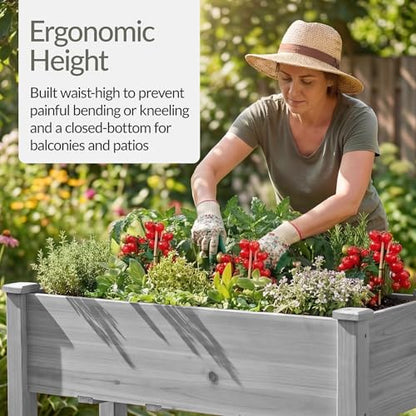 Best Choice Products 48x24x30in Raised Garden Bed, Elevated Wood Planter Box Stand for Backyard, Patio, Balcony w/Bed Liner, 200lb Capacity - Gray - color: Gray, size: 48x24x30in