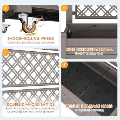 Elevated Raised Garden Bed with Wheels,Planter Box,Gray-61.2" h - color: Gray, size: 61.2"h