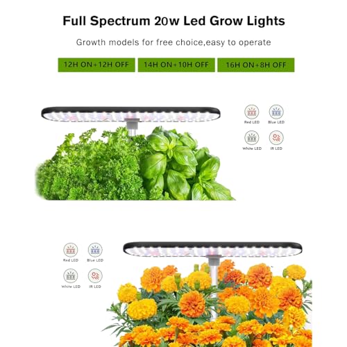 Hydroponics Growing System Kit 12 Pods Indoor Herb Garden with Grow Light - color: Black