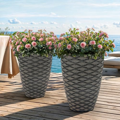 2-Pack 19" Rustic Black Resin Tall Planters with Wave Texture - color: 19"h-rustic Black Wavy