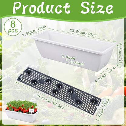 8 Pcs 24 Inch Plastic Window Boxes Planters, White - color: White