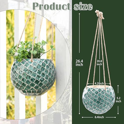 Ceramic Hanging Planter Mosaic Hanging Flower Pot - color: Square Green