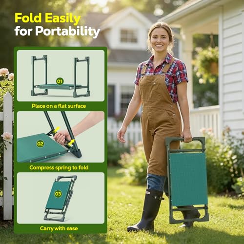 MoKo Garden Kneeler, 350 lb Foldable Garden Kneeler and Seat Tool Bag,Green