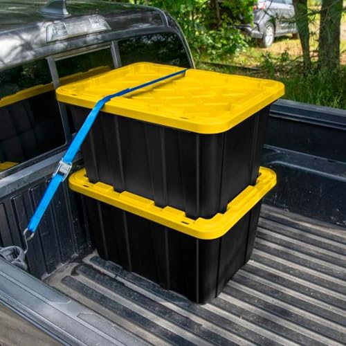Sterilite Industrial Storage Tote with Lids for Garage, 27 Gallon, 8-Pack - size: 27 Gallon - Black/Yellow