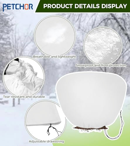 4PCS Winter Plant Covers Freeze Protection with Drawstrings 39x39″ - color: White