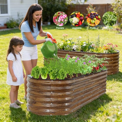 Galvanized Raised Garden Bed - 1PCS 6x2x1.4ft Metal Planter Box Brown - color: Brown, size: 6x2x1.4ft(1pcs)