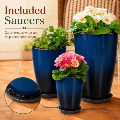 Neoaider Set of 3 Tall Planter, 24/21/12in Large Plastic Planter, Dark Blue - color: Dark Blue