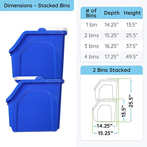 Recycling Rules! 6 Gallon Stackable Recycling Bin Container in Blue, Eco-Friendly Handy Recycle Bin with Easy-to-Carry Handle, 4-Pack - size: 4-pack