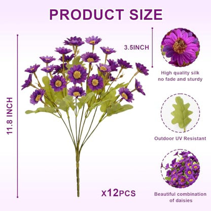Artificial Daisy Mums for Outdoors, 12 PCS Fall Flowers, Purple - color: Purple
