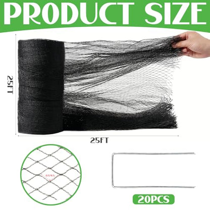 25x25FT Bird Netting for Garden,Heavy Duty Bird Netting for Chicken Coop with Ties and Staples for Vegetable, Fruit Trees,Plants, Lasting Against Birds Deer Squirrels and Poultry (Black) - size: 25x25FT