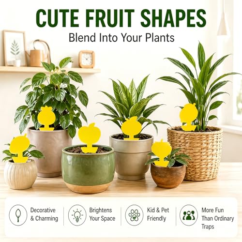 Yellow Sticky Fungus & Gnat Traps with Non-Stick Handle for House Indoors Plants 48 Pack – Double-Sided Adhesive