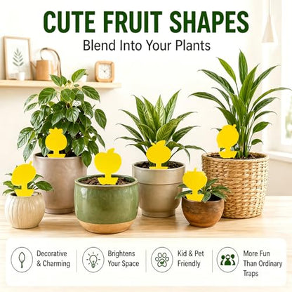 Yellow Sticky Fungus & Gnat Traps with Non-Stick Handle for House Indoors Plants 48 Pack – Double-Sided Adhesive