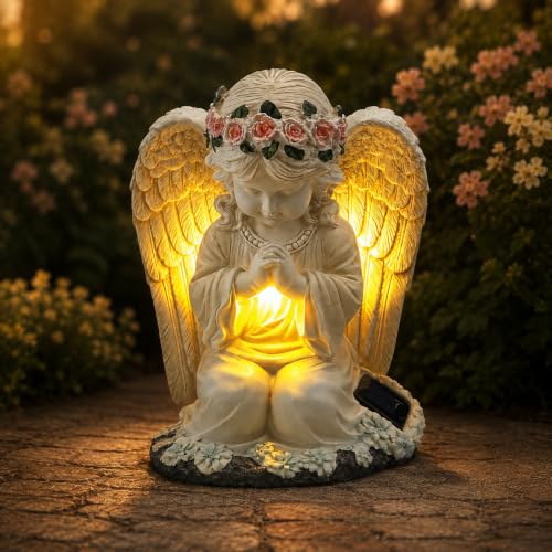 YODY Solar Garden Statues Outdoor Decor Angel with LED Light - style: 05-Angel