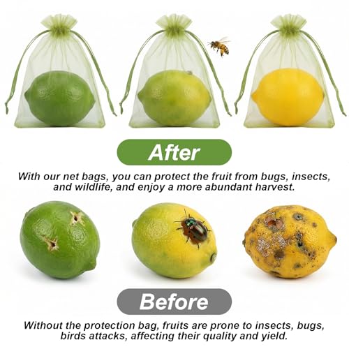 100 Pcs 4 x 6 Inch Fruit Protection Bags, Drawstring Mesh Netting Cover