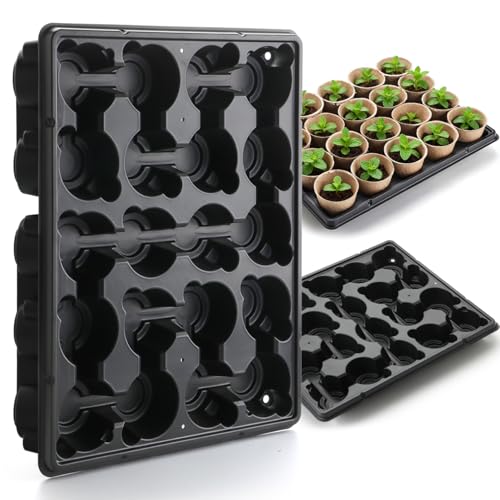 RooTrimmer 20 Cell Plant Trays for Carrying 3 inch Round Nursery Pots, Sturdy Plastic Trays Suitable for Holding 100 pcs Peat Pots ((5 Packs - Trays Only, Pots Not Included)) - color: Black, size: 20 Cell Trays for 3.15 Inch Pots-5 Pack