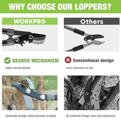 WORKPRO Extendable Anvil Lopper, 25"-37" Branch Cutter with Gear Mechanism - size: 25"-37"