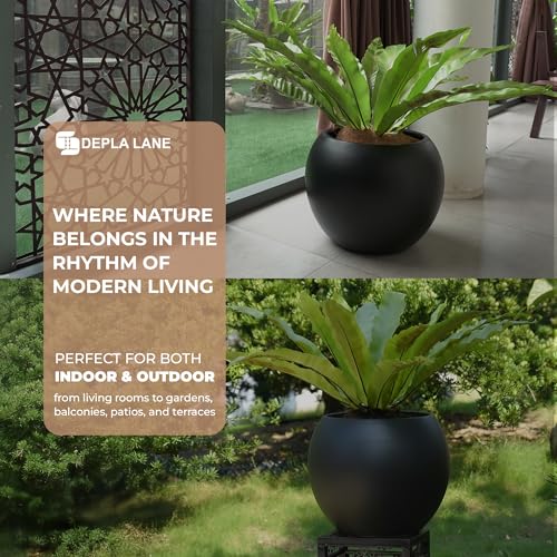Marlo Fiberstone Round Planter, Smooth Matte Finishes (L, Black) - color: Black, size: 21.3"D x 16.5"H