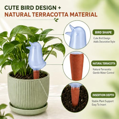 4 Pack Self Watering Spikes, Indoor Plant Watering Globes, Bird Shape Automatic Irrigation Spikes,Plant Watering Devices (Red&Blue) - color: Red&Blue