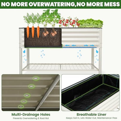 G GOOD GAIN Elevated Raised Garden Bed Kit with Leg, Rack, 2x4ft, White - size: 2' x 4', style: White with Legs & Storage Rack