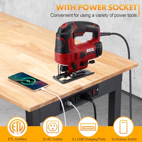 48" Adjustable Workbench, Work Table with Wheels and Power Outlet
