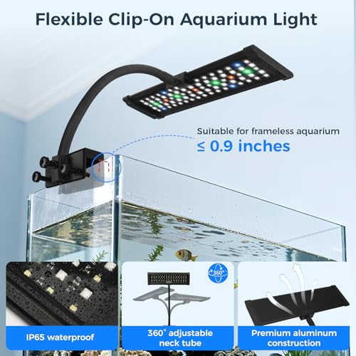 Aquarium Fish Tank LED Light - 18W Clip on Plants Lamp with Timer DIY Mode