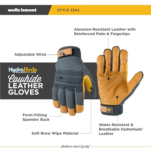 Wells Lamont Men's HydraHyde Reinforced Cowhide Leather Work Glove, XXLarge - size: XX-Large