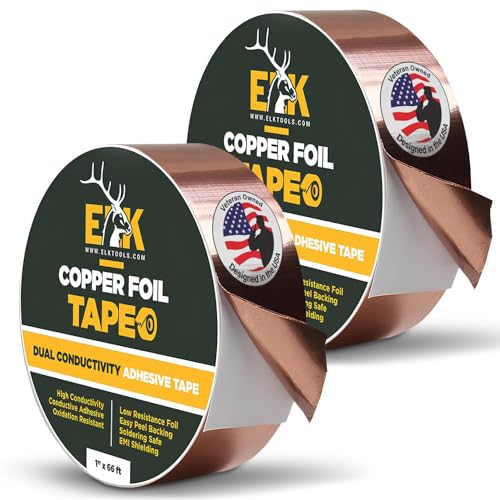 ELK Copper Foil Tape 2 Pack - 1” x 66ft - with Conductive Adhesive for Guitar, Crafts, Electrical Repairs and Grounding - Conductive Copper Tape