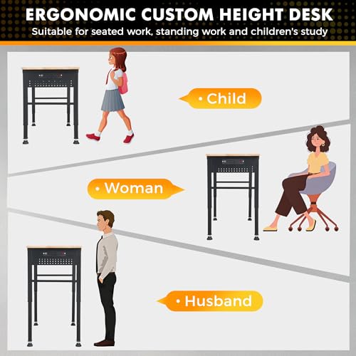 48" Adjustable Workbench with Rubberwood Top & Power Outlet,Large 48 x 24 Inch 9-Level Height Range 27"-37", 2000 LBS Heavy Duty Capacity for Workshop, Office, Garage, Home - size: 48*24 Inch