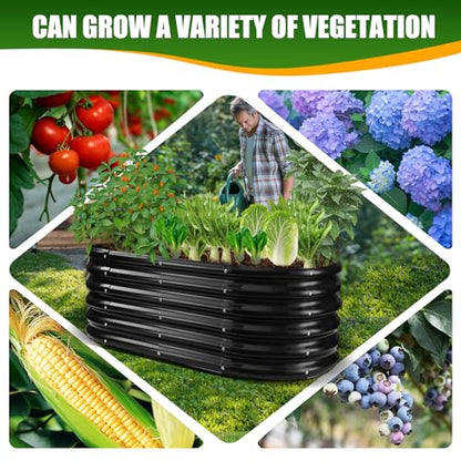 TBMLC Oval Black Galvanized Planter Box, Metal Raised Garden Bed 4X2X1.4 FT - color: Black, size: 4X2X1.4 FT