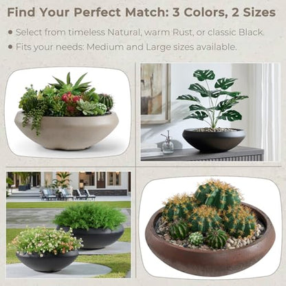 23.3" Dia x 8" H Black Concrete Bowl Planter, Extra Large Succulent Pot - color: Black, size: Large