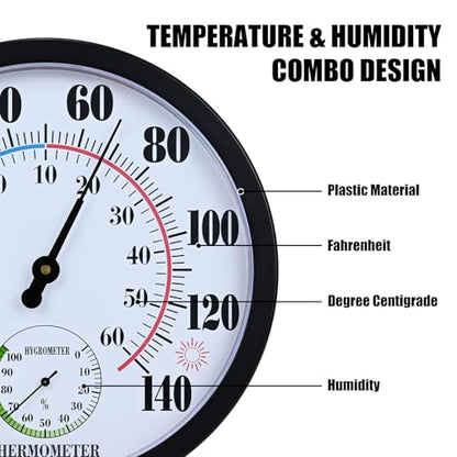 10 Inch Indoor Outdoor Thermometer Hygrometer Combo - color: Black