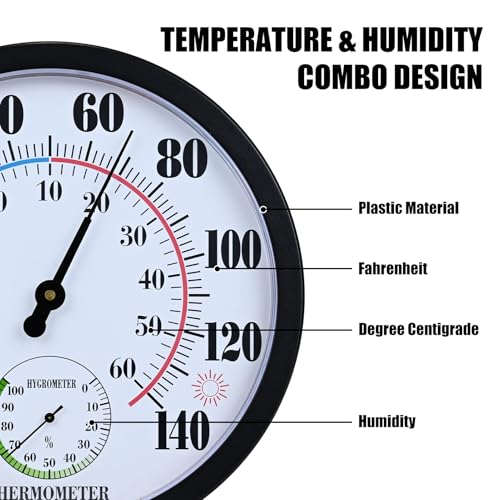 10 Inch Indoor Outdoor Thermometer Hygrometer Combo - color: Black