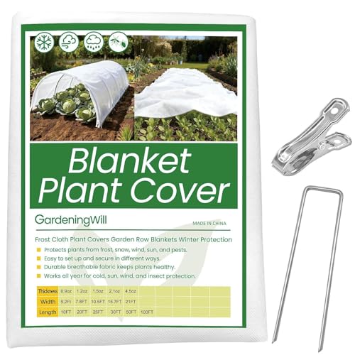 7.8Ft x 50ft Frost Protection Plant Cover – 1.2 oz/yd² Garden Freeze Blanket with Clips & Ground Stakes for Outdoor Winter Plant Protection, Reusable Floating Row Cover for Garden Vegetables - size: 7.8 x 50Ft