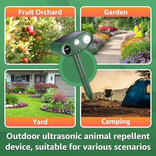 Solar Ultrasonic Animal Repellent Outdoor with Motion Sensor Strobe Light - color: 1PC white and Red lights flashing